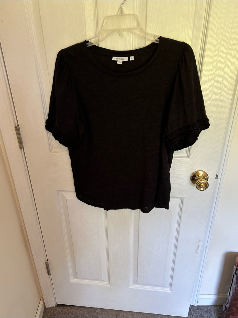 Chico's Black Short Puff Sleeve Tee with Trim